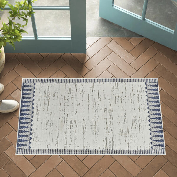 3' X 5' Blue and Cream Abstract Distressed Indoor Outdoor Area Rug
