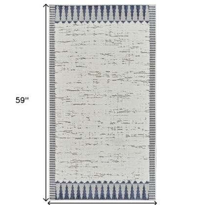 3' X 5' Blue and Cream Abstract Distressed Indoor Outdoor Area Rug