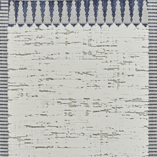 3' X 5' Blue and Cream Abstract Distressed Indoor Outdoor Area Rug