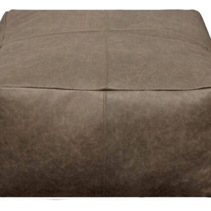 22" Gray Brown Distressed Leather Pouf Ottoman