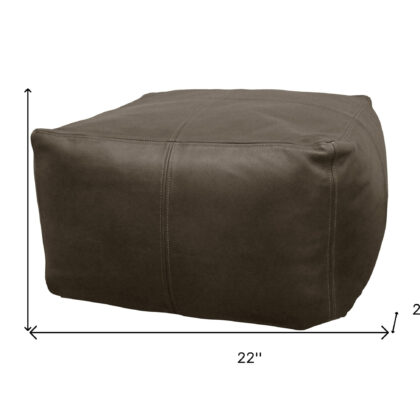 22" Gray Brown Distressed Leather Pouf Ottoman