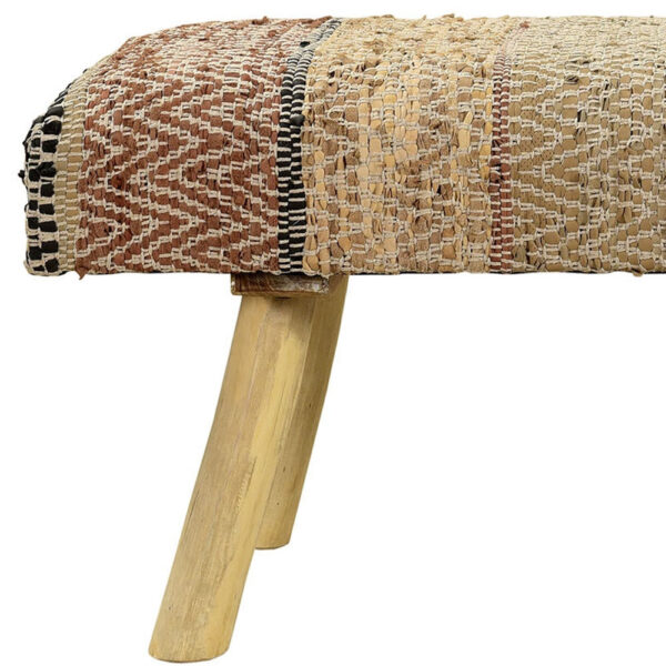 47" Brown And Natural Cotton And Wool Upholstered Striped Bench