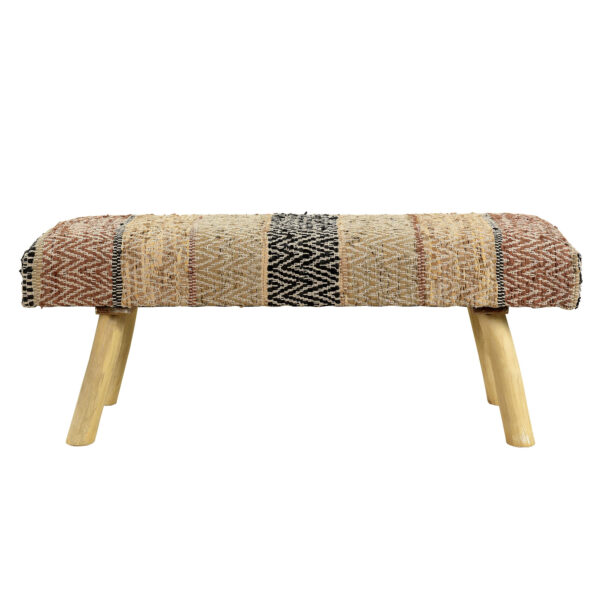 47" Brown And Natural Cotton And Wool Upholstered Striped Bench