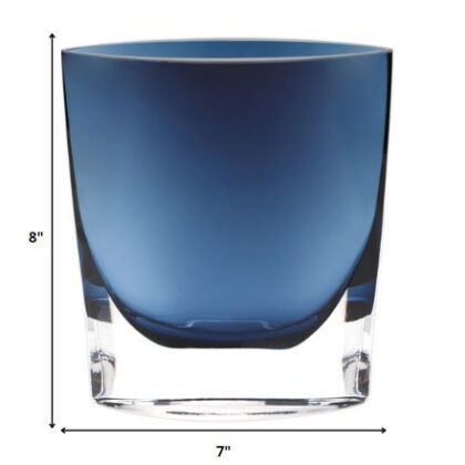 8 Mouth Blown Glass European Made Midnight Blue Pocket Shaped Vase