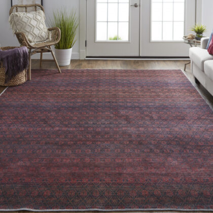 2' X 3' Red And Gray Striped Power Loom Area Rug