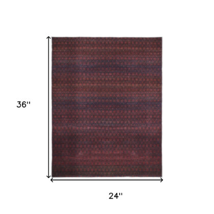 2' X 3' Red And Gray Striped Power Loom Area Rug