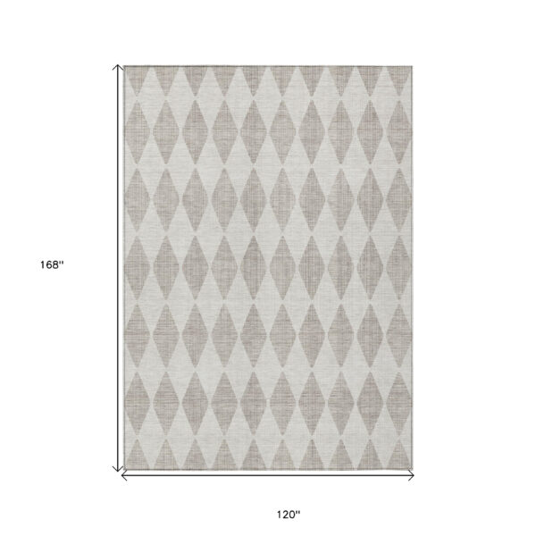 10' X 14' Beige Geometric Washable Indoor Outdoor Area Rug