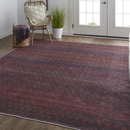 2' X 3' Red And Gray Striped Power Loom Area Rug