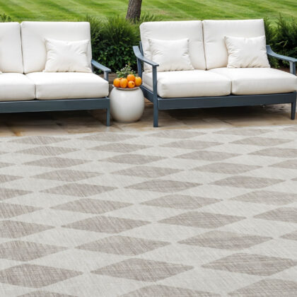 10' X 14' Beige Geometric Washable Indoor Outdoor Area Rug
