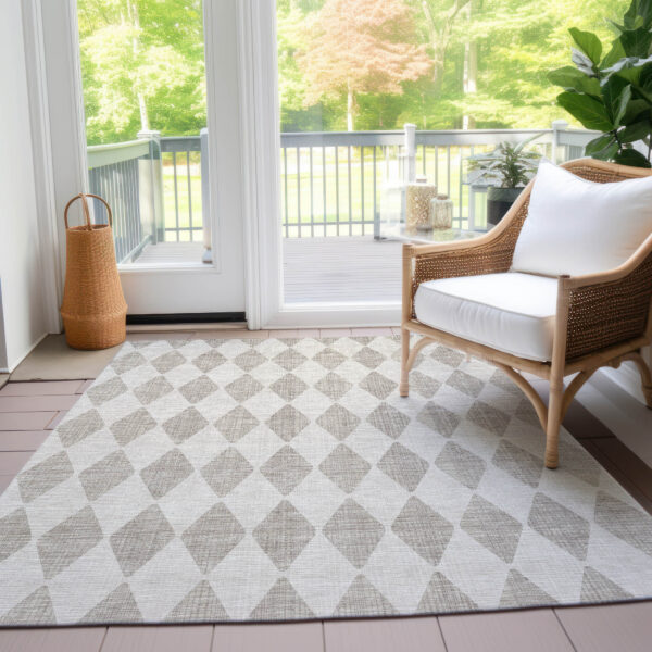 10' X 14' Beige Geometric Washable Indoor Outdoor Area Rug