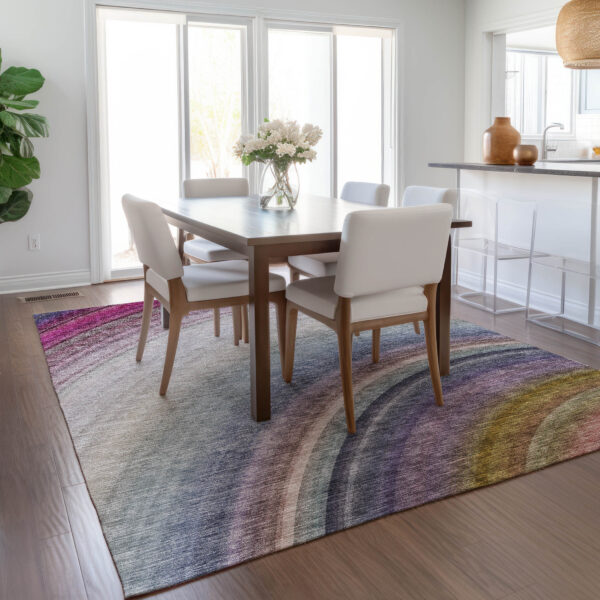 8' X 10' Beige Purple And Ivory Abstract Washable Indoor Outdoor Area Rug