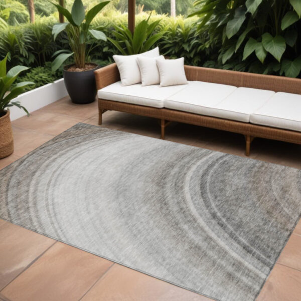 10' X 14' Gray Silver And Beige Abstract Washable Indoor Outdoor Area Rug