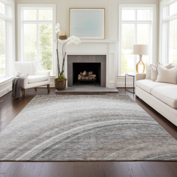 10' X 14' Gray Silver And Beige Abstract Washable Indoor Outdoor Area Rug
