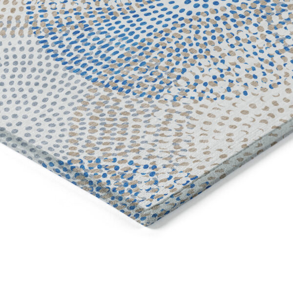 8' X 10' Ivory Blue And Taupe Polka Dot Washable Indoor Outdoor Area Rug