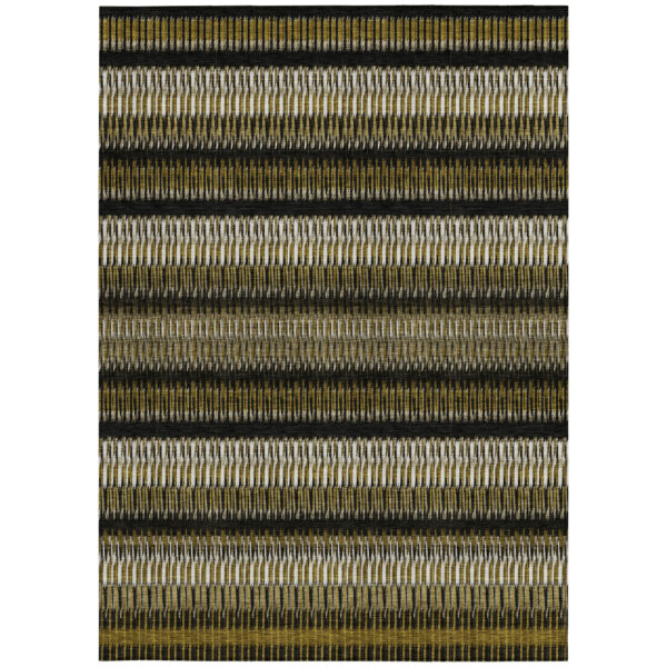 5' X 8' Brown Ivory And Black Striped Washable Indoor Outdoor Area Rug
