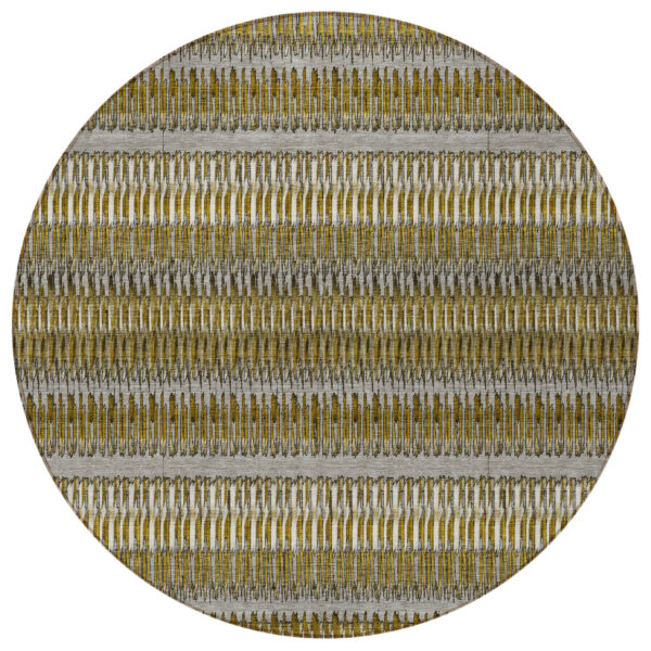 8' Coffee And Taupe Round Striped Washable Indoor Outdoor Area Rug