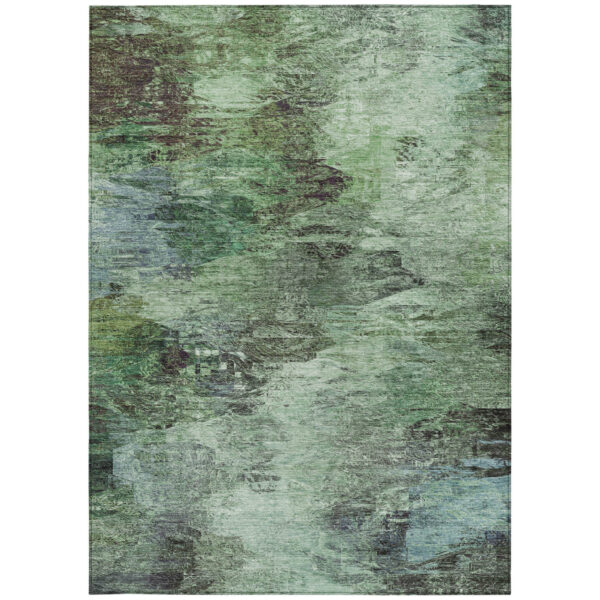 5' X 8' Green And Brown Abstract Washable Indoor Outdoor Area Rug