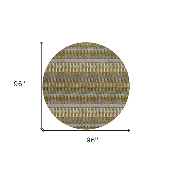 8' Coffee And Taupe Round Striped Washable Indoor Outdoor Area Rug