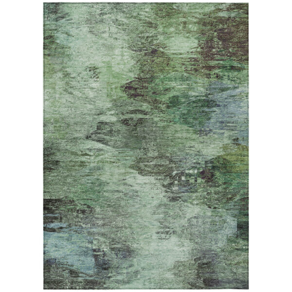 5' X 8' Green And Brown Abstract Washable Indoor Outdoor Area Rug