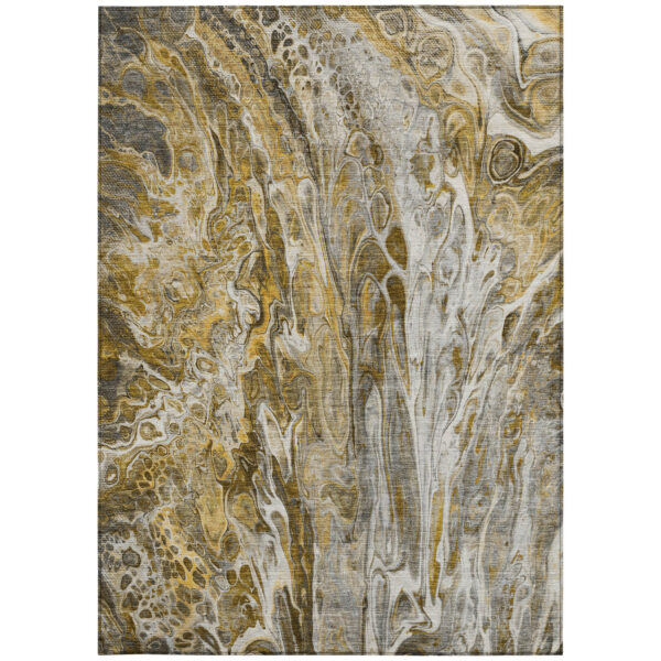 8' X 10' Brown Taupe And Gold Abstract Washable Indoor Outdoor Area Rug