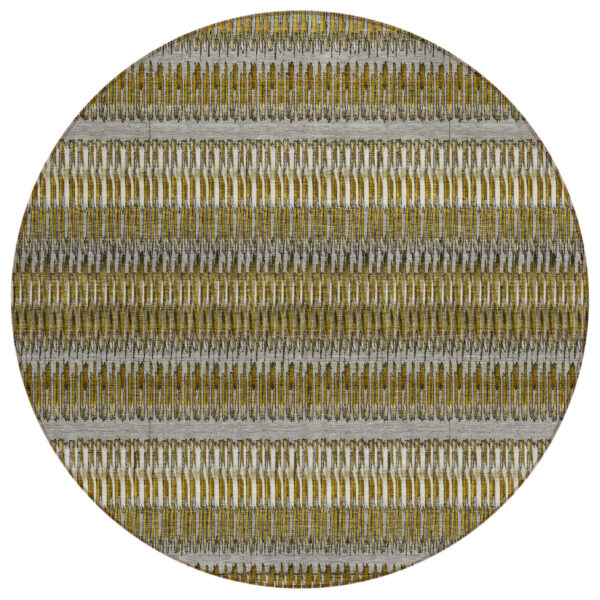 8' Coffee And Taupe Round Striped Washable Indoor Outdoor Area Rug