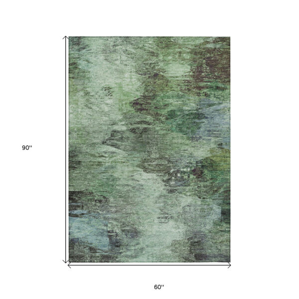 5' X 8' Green And Brown Abstract Washable Indoor Outdoor Area Rug