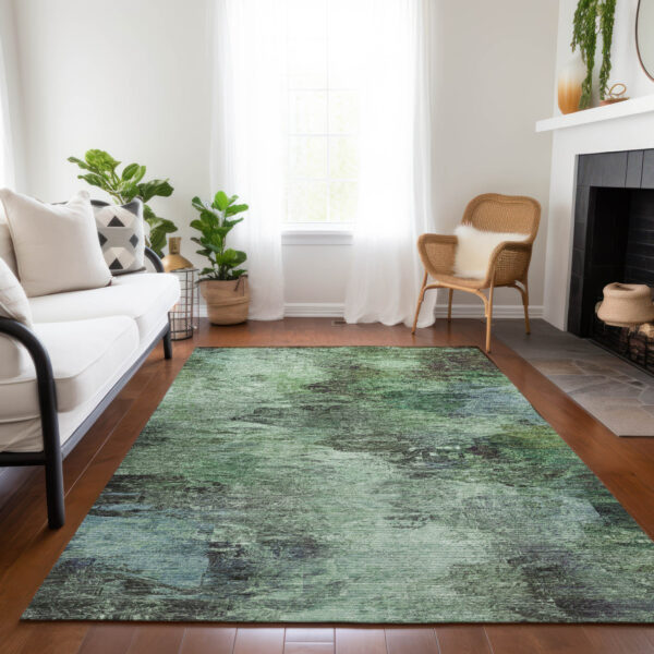 5' X 8' Green And Brown Abstract Washable Indoor Outdoor Area Rug