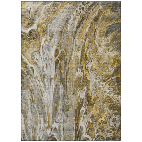 8' X 10' Brown Taupe And Gold Abstract Washable Indoor Outdoor Area Rug