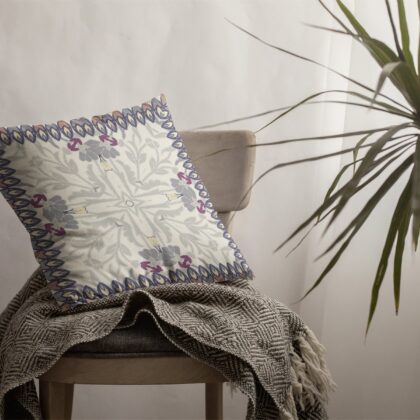 18" Gray Floral Frame Zippered Suede Throw Pillow