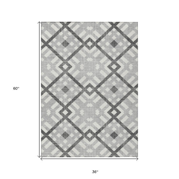 3' X 5' Gray Charcoal And Ivory Geometric Washable Indoor Outdoor Area Rug