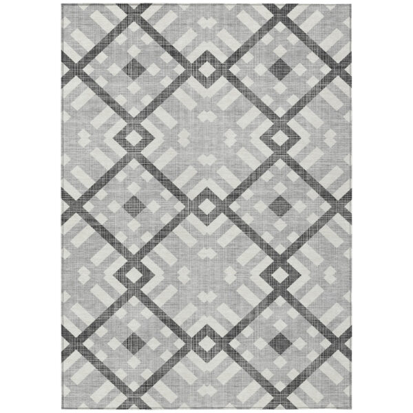 3' X 5' Gray Charcoal And Ivory Geometric Washable Indoor Outdoor Area Rug