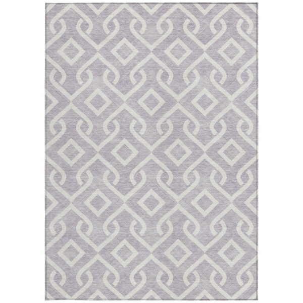 3' X 5' Lavender And Ivory Geometric Washable Indoor Outdoor Area Rug