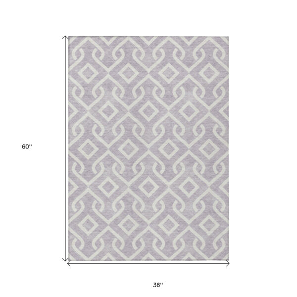 3' X 5' Lavender And Ivory Geometric Washable Indoor Outdoor Area Rug