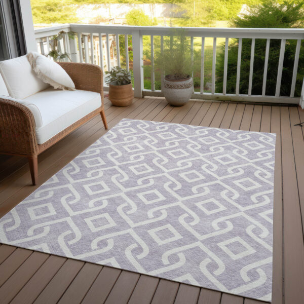 3' X 5' Lavender And Ivory Geometric Washable Indoor Outdoor Area Rug