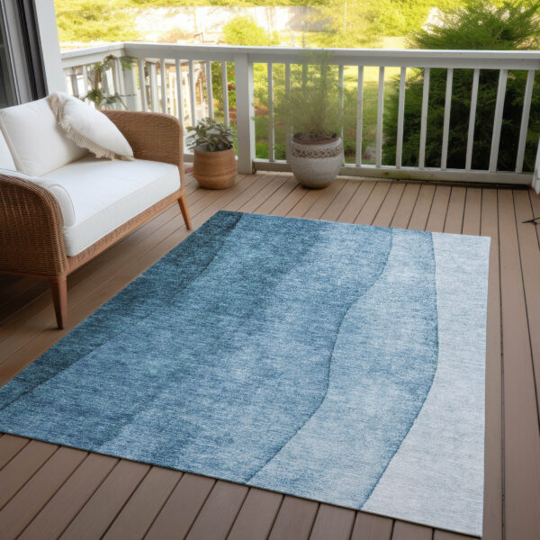 8' X 10' Denim Blue And Navy Blue Ombre Washable Indoor Outdoor Area Rug