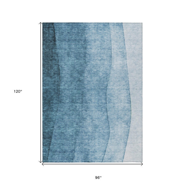 8' X 10' Denim Blue And Navy Blue Ombre Washable Indoor Outdoor Area Rug