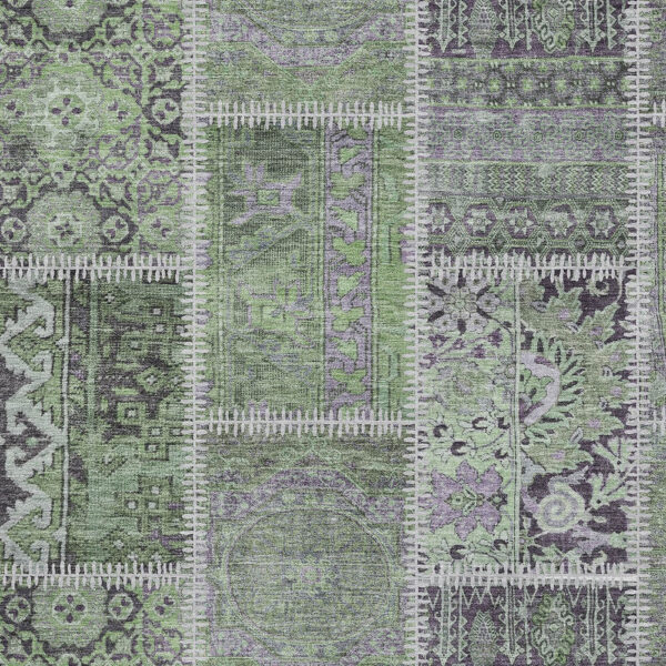 3' X 5' Green And Charcoal Patchwork Washable Indoor Outdoor Area Rug