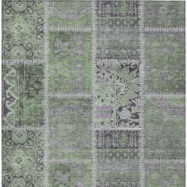 3' X 5' Green And Charcoal Patchwork Washable Indoor Outdoor Area Rug
