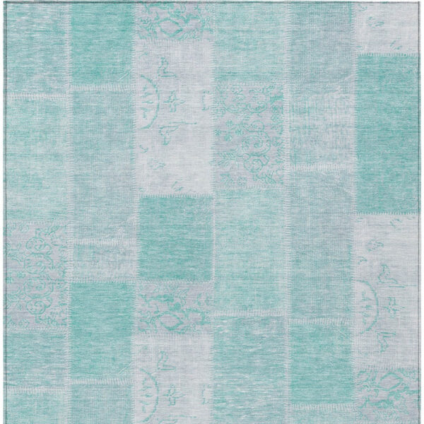 8' X 10' Aqua Teal Blue And Silver Patchwork Washable Indoor Outdoor Area Rug