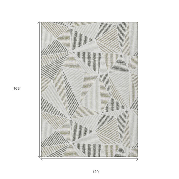 10' X 14' Taupe Brown And Beige Geometric Washable Indoor Outdoor Area Rug