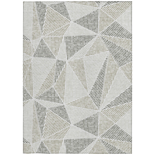 10' X 14' Taupe Brown And Beige Geometric Washable Indoor Outdoor Area Rug