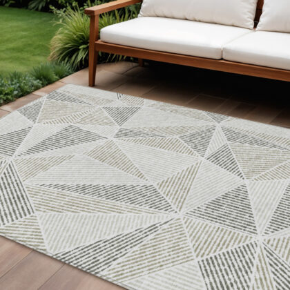 8' X 10' Taupe Brown And Beige Geometric Washable Indoor Outdoor Area Rug