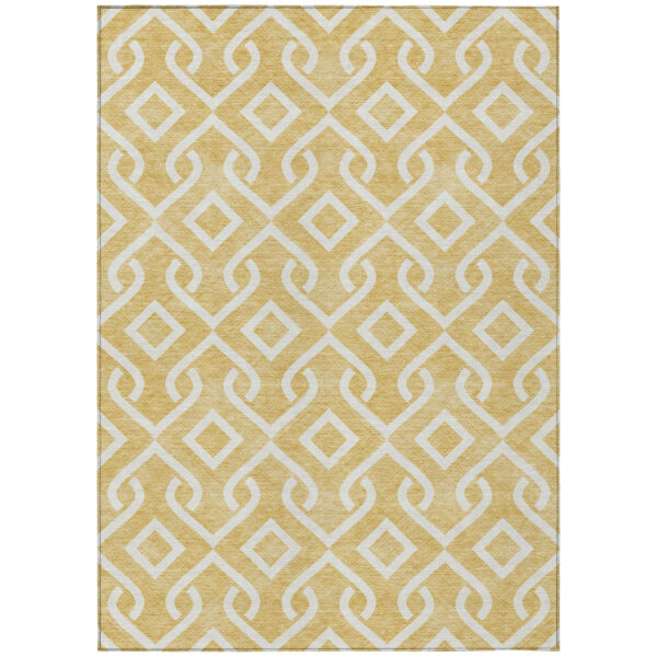 9' X 12' Gold And Ivory Geometric Washable Indoor Outdoor Area Rug