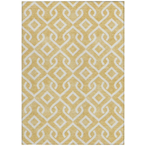 9' X 12' Gold And Ivory Geometric Washable Indoor Outdoor Area Rug