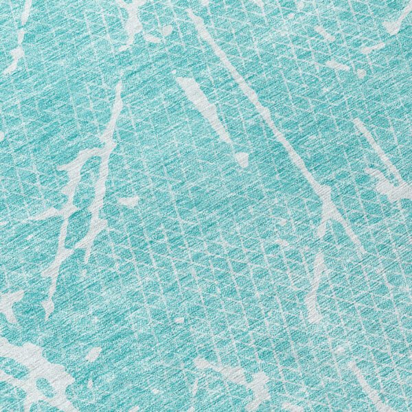 8' X 10' Teal Blue And Ivory Abstract Washable Indoor Outdoor Area Rug