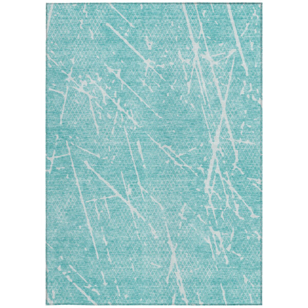 8' X 10' Teal Blue And Ivory Abstract Washable Indoor Outdoor Area Rug