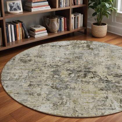 8' Taupe Beige And Gray Round Abstract Washable Indoor Outdoor Area Rug