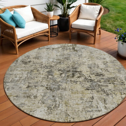 8' Taupe Beige And Gray Round Abstract Washable Indoor Outdoor Area Rug