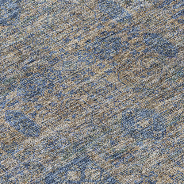 5' X 8' Khaki And Denim Blue Oriental Washable Indoor Outdoor Area Rug