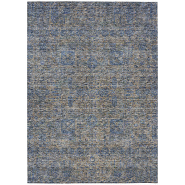 5' X 8' Khaki And Denim Blue Oriental Washable Indoor Outdoor Area Rug
